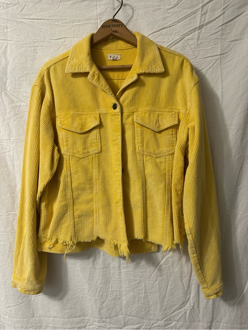 POL Yellow Corduroy Button-Front Jacket